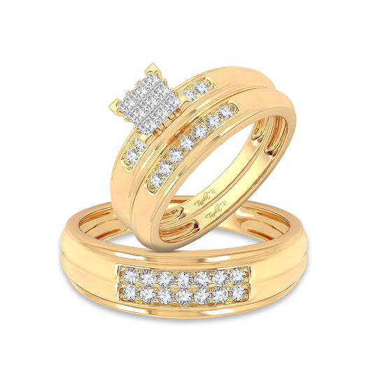 14K Yellow Gold 0.50 CT Diamond Channel-Set Trio Wedding Ring Set