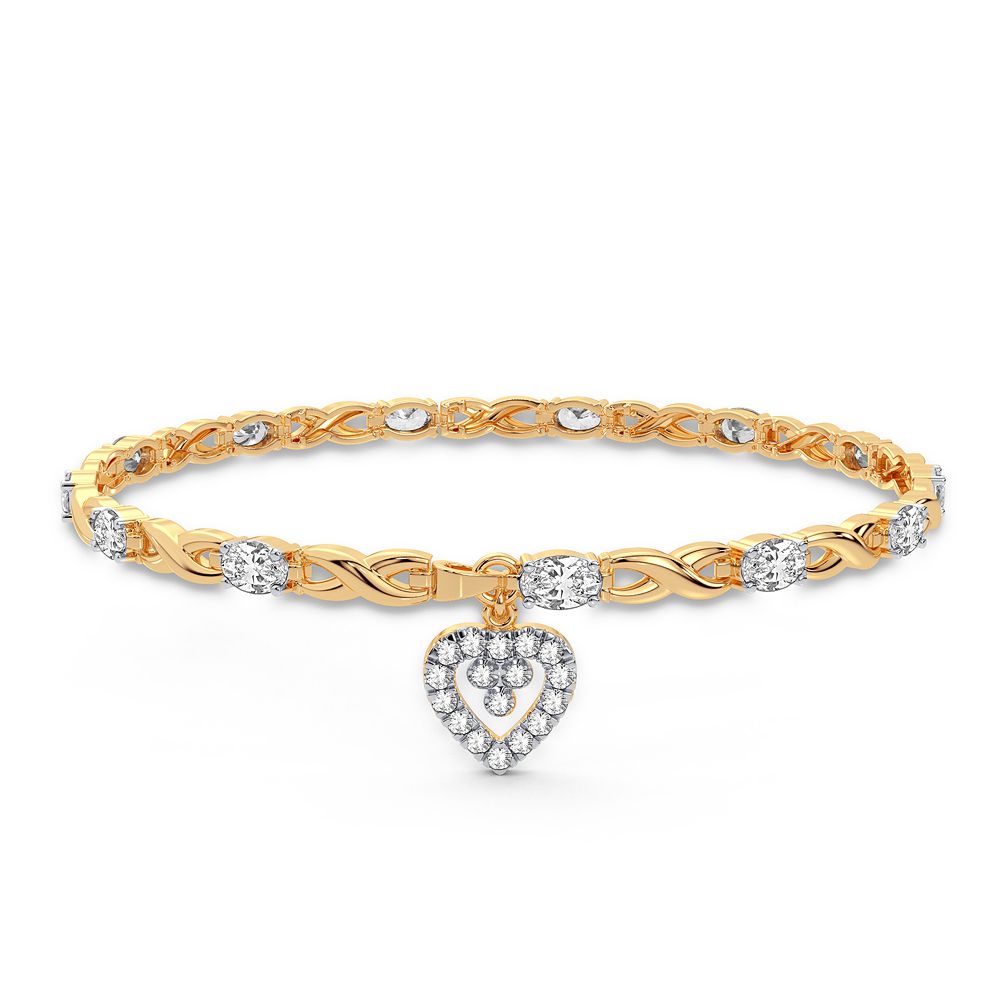 Brazalete de diamantes con forma de corazón encantador - Oro amarillo de 10 quilates con diamantes de 0,10 quilates