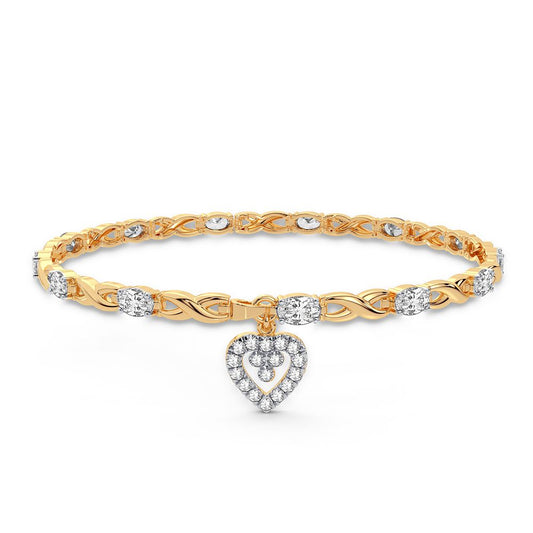 Charming Heart Diamond Bracelet -  10K Yellow Gold 0.10CT Diamonds