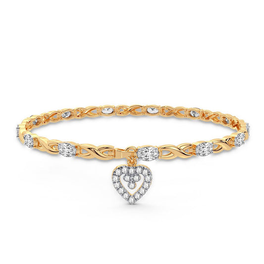 Charming Heart Diamond Bracelet -  10K Yellow Gold 0.10CT Diamonds