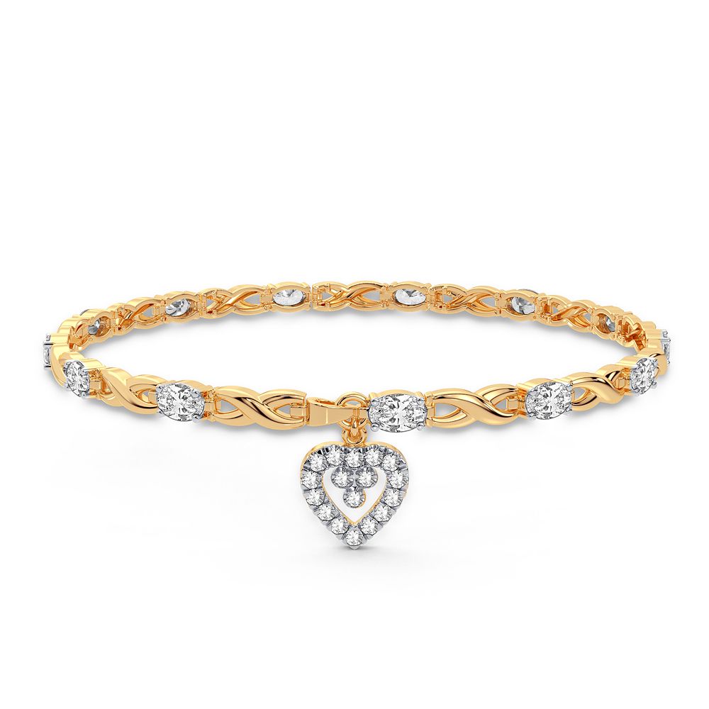 Charming Heart Diamond Bracelet -  10K Yellow Gold 0.10CT Diamonds