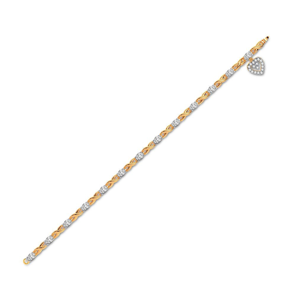 Brazalete de diamantes con forma de corazón encantador - Oro amarillo de 10 quilates con diamantes de 0,10 quilates