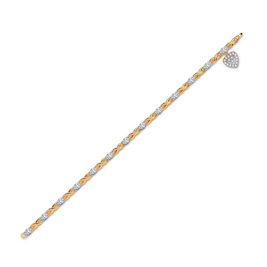 Charming Heart Diamond Bracelet -  10K Yellow Gold 0.10CT Diamonds