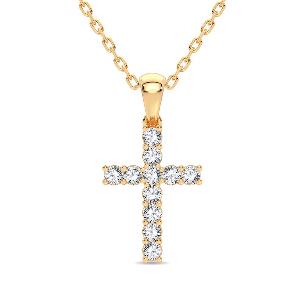 Radiant 14K Yellow Gold 0.50CT Classic Round Diamond Cross Pendant
