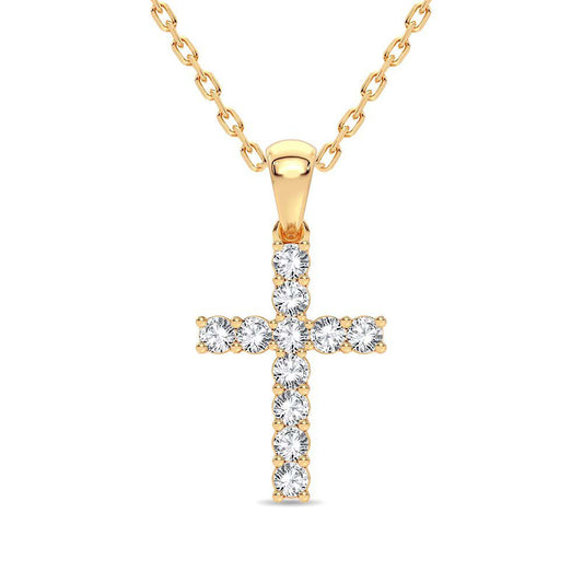 Radiant 14K Yellow Gold 0.50CT Classic Round Diamond Cross Pendant