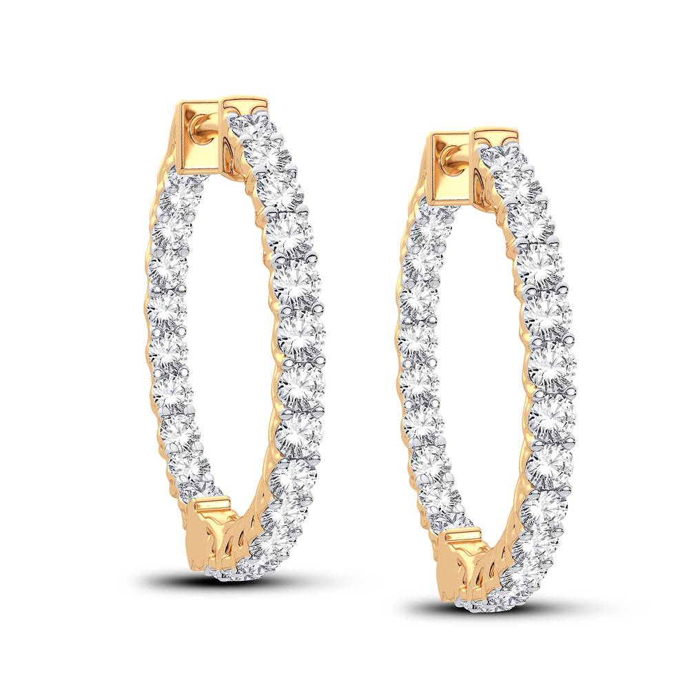 Aretes tipo argolla de diamantes de círculo completo de lujo - Oro amarillo de 14 k