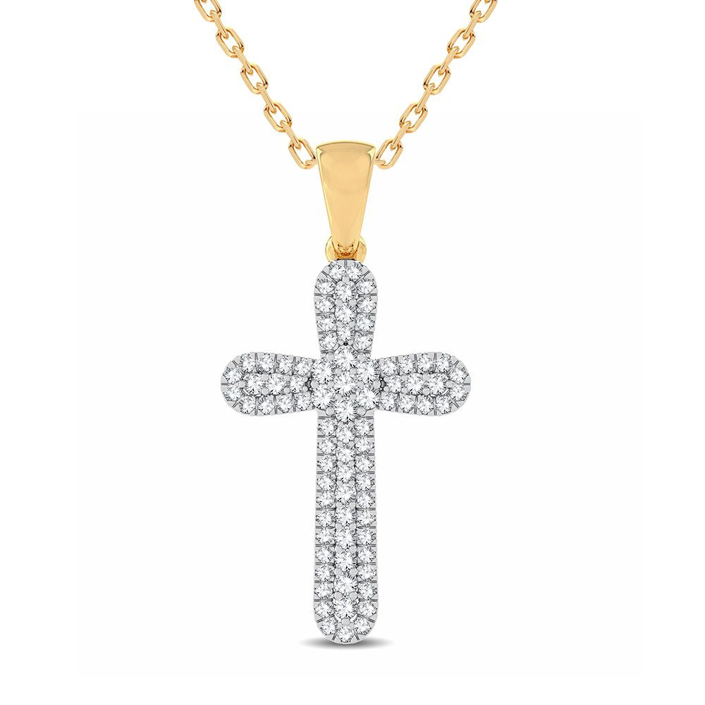 Colgante de cruz de diamantes pavé completo de 0,50 quilates en oro amarillo brillante de 14 quilates