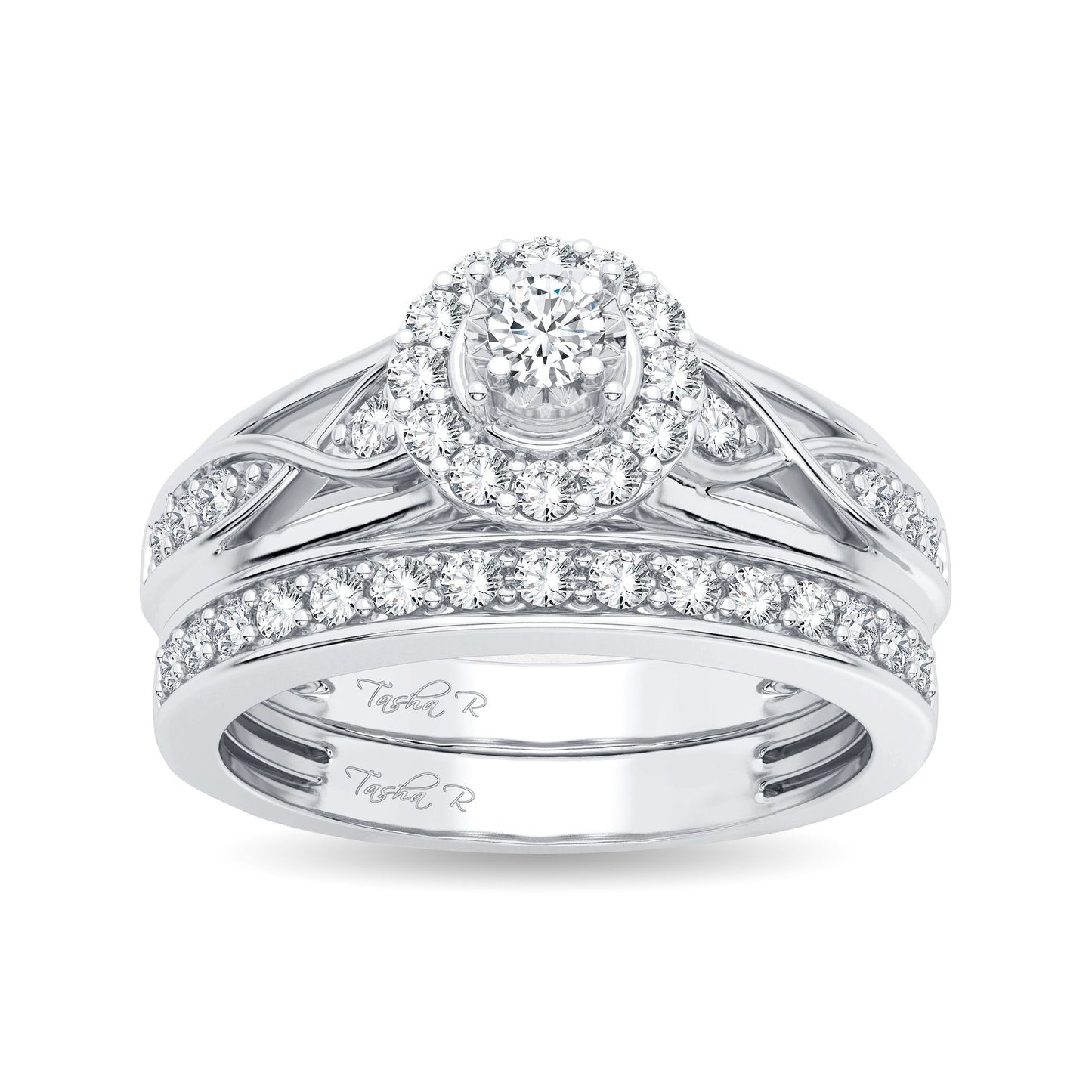 Remolino celestial - Conjunto nupcial de diamantes de 0,54 quilates en oro blanco de 14 quilates