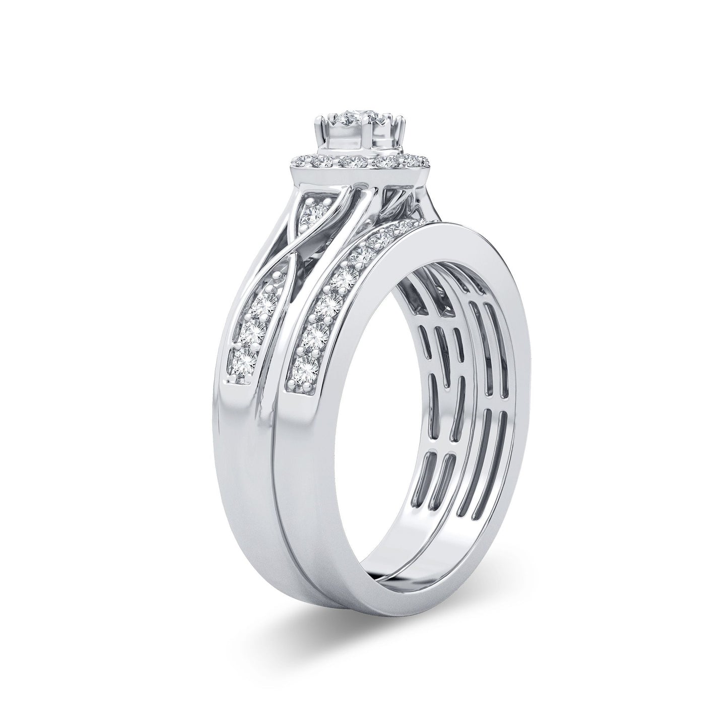 Remolino celestial - Conjunto nupcial de diamantes de 0,54 quilates en oro blanco de 14 quilates