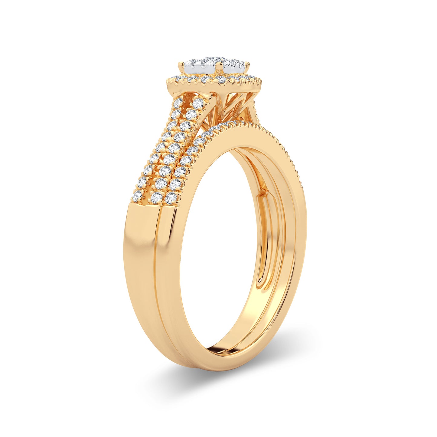 Golden Halo Bliss - Conjunto nupcial de diamantes de 0,38 quilates en oro amarillo de 14 quilates