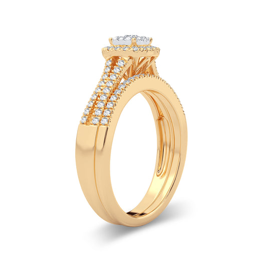 Golden Halo Bliss - Conjunto nupcial de diamantes de 0,38 quilates en oro amarillo de 14 quilates