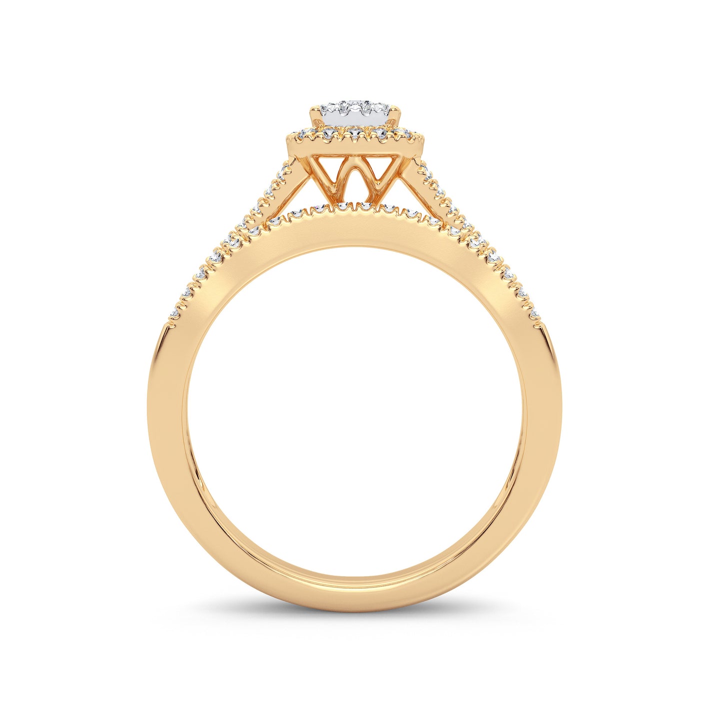 Golden Halo Bliss - Conjunto nupcial de diamantes de 0,38 quilates en oro amarillo de 14 quilates