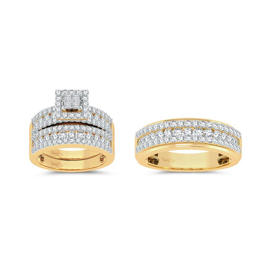 Cascade Luxe: 14K Yellow Gold 2.83CT Diamond Trio Wedding Set
