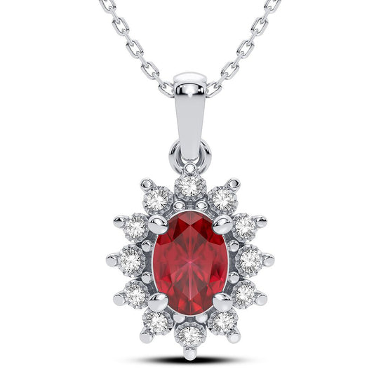 Diamond & Ruby Pendant In 14K White Gold 0.05 CT