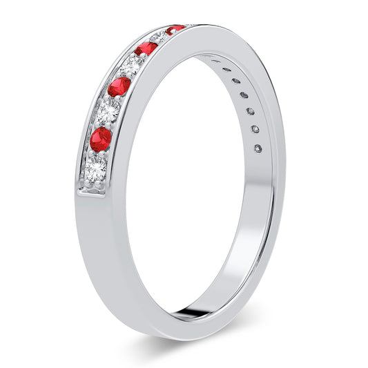 Crimson Serenade - 14K White Gold 0.12CT Diamond and Gemstone Band