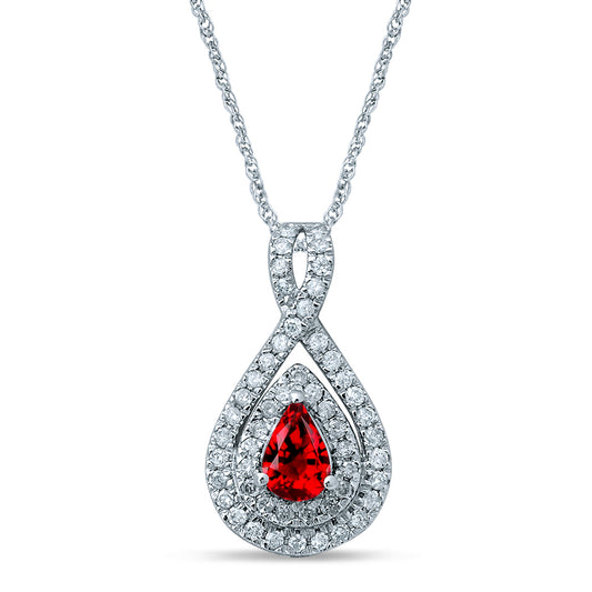 Diamond Ruby Pendant In 14K White Gold 0.33CT