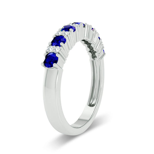 Azure Elegance - 14K White Gold 0.10CT Diamond and Sapphire Ring