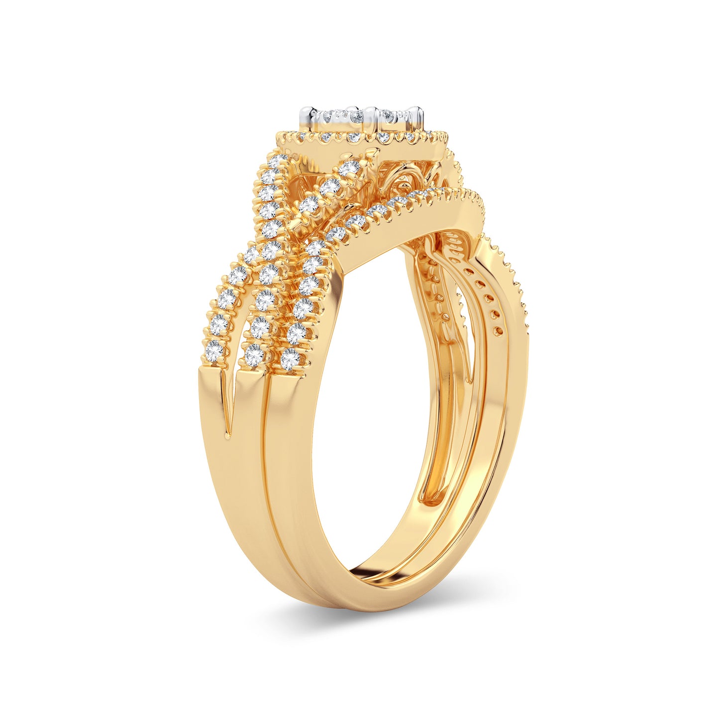 Sunburst Serenade - 14K Yellow Gold 0.50CT Round Diamond Bridal Set