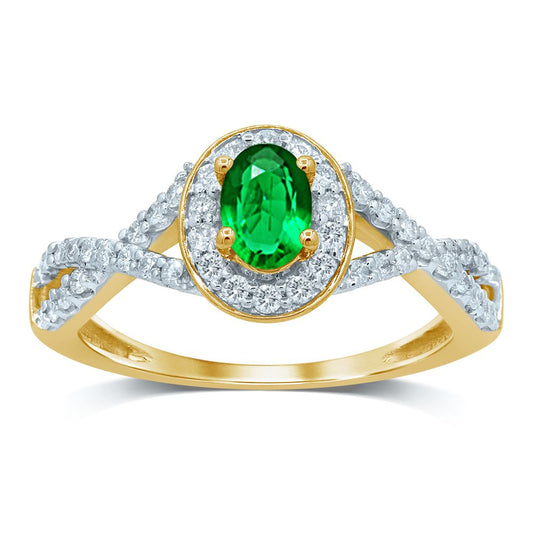 Verdant Whisper - 14K White Gold 0.40CT Diamond Ring with Emerald