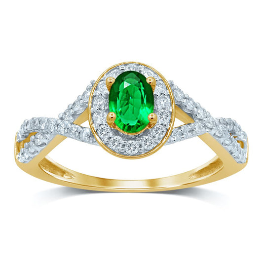 Verdant Whisper - Anillo de diamantes de 0,40 quilates en oro blanco de 14 quilates con esmeralda