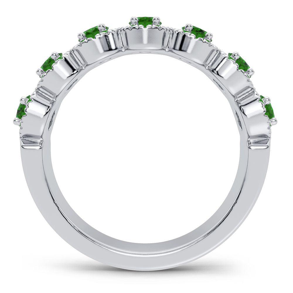 Emerald Enclave - 14K White Gold 0.26CT Diamond and Emerald Ring