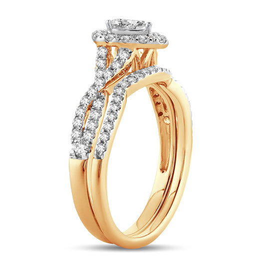 Enchantment Halo - 14K Yellow Gold 0.75 CT Fancy Cut Diamond Bridal Ring