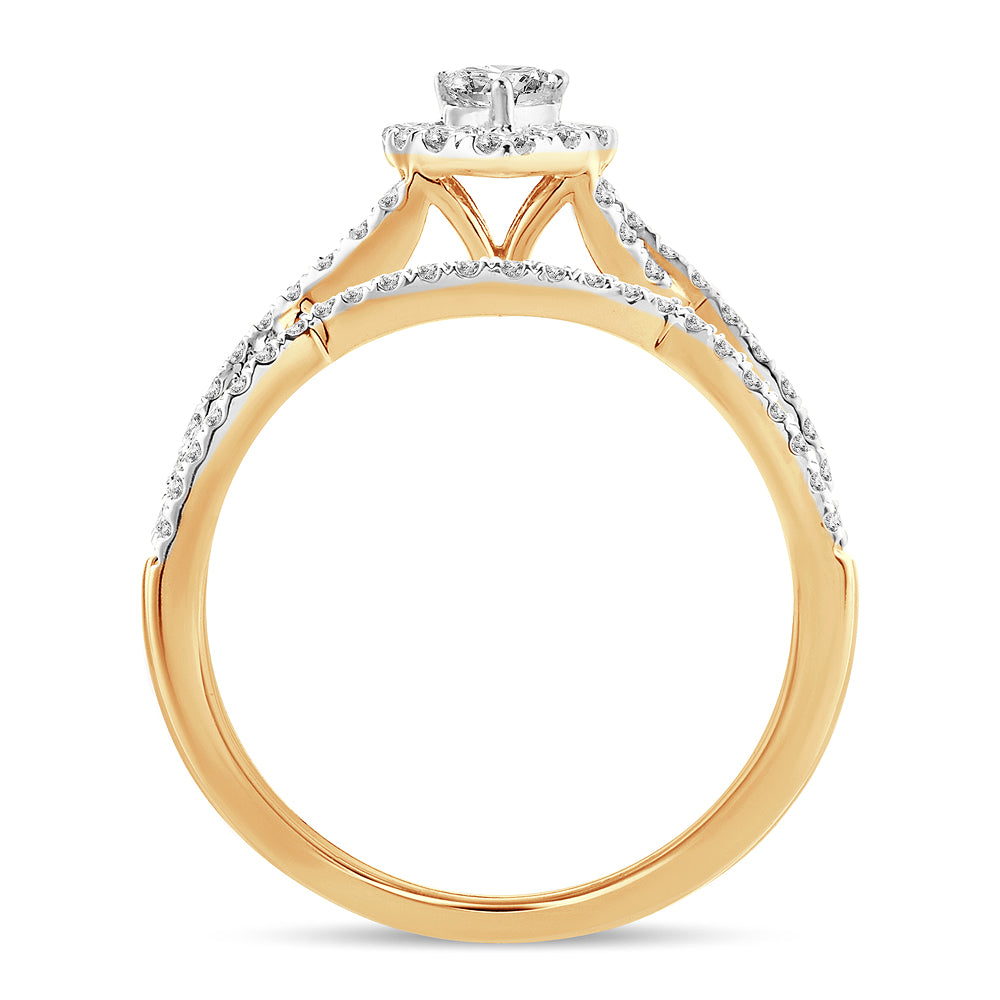 Enchantment Halo - 14K Yellow Gold 0.75 CT Fancy Cut Diamond Bridal Ring