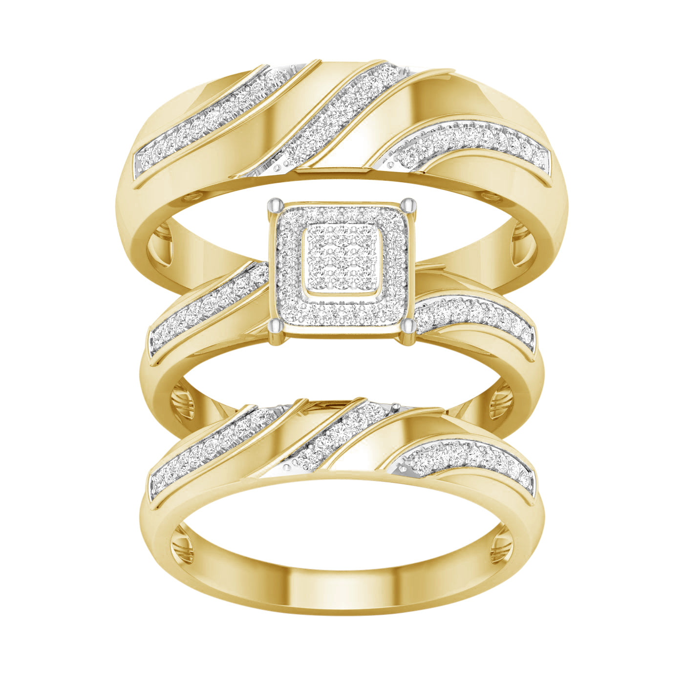 10K Yellow Gold 0.25 CT Diamond Square Trio Set