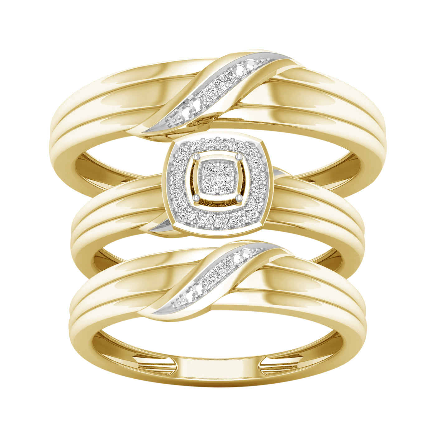 10K Yellow Gold 0.07 CT Diamond Twist Trio Set