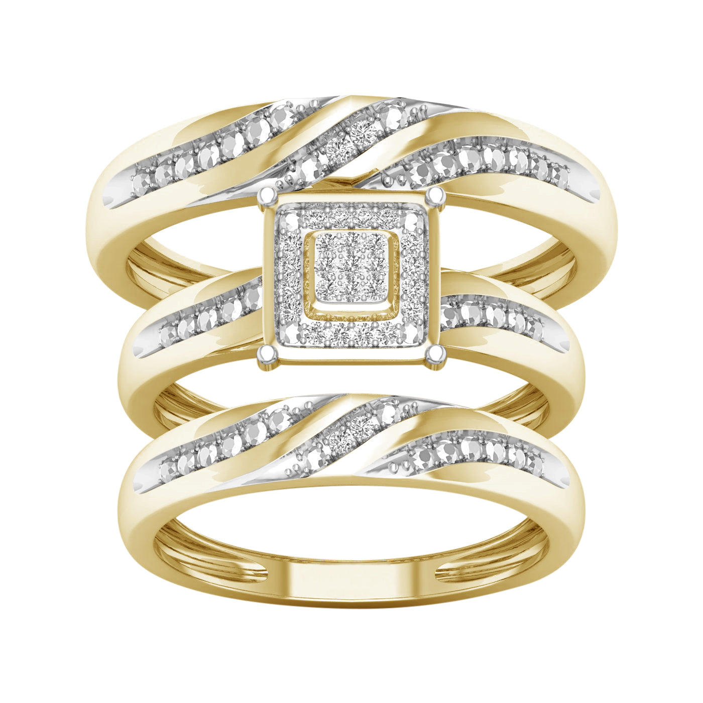 10K Yellow Gold 0.07 CT Diamond Square Frame Trio Set