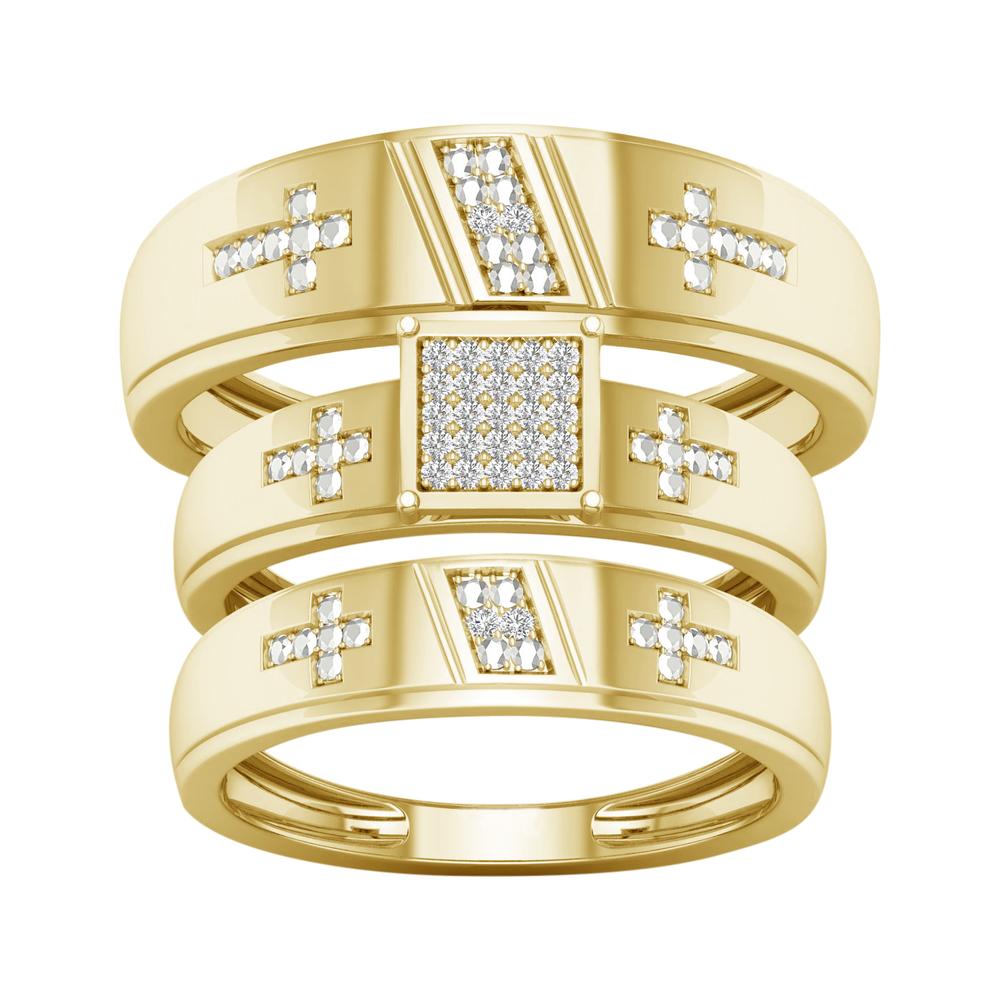 Juego de trío con detalle de cruz de diamantes de 0,07 quilates en oro amarillo de 10 quilates