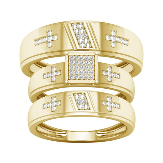 Juego de trío con detalle de cruz de diamantes de 0,07 quilates en oro amarillo de 10 quilates