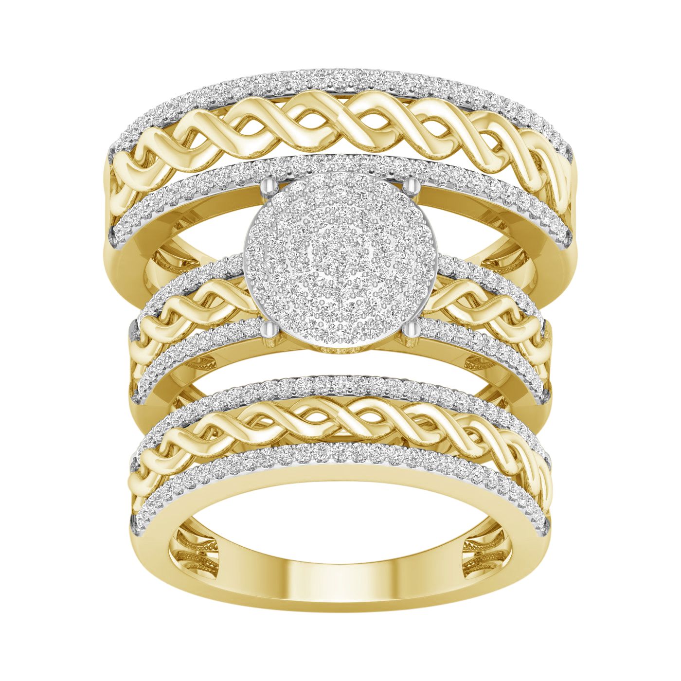 10K Yellow Gold 0.60 CT Diamond Rope Detail Trio Set