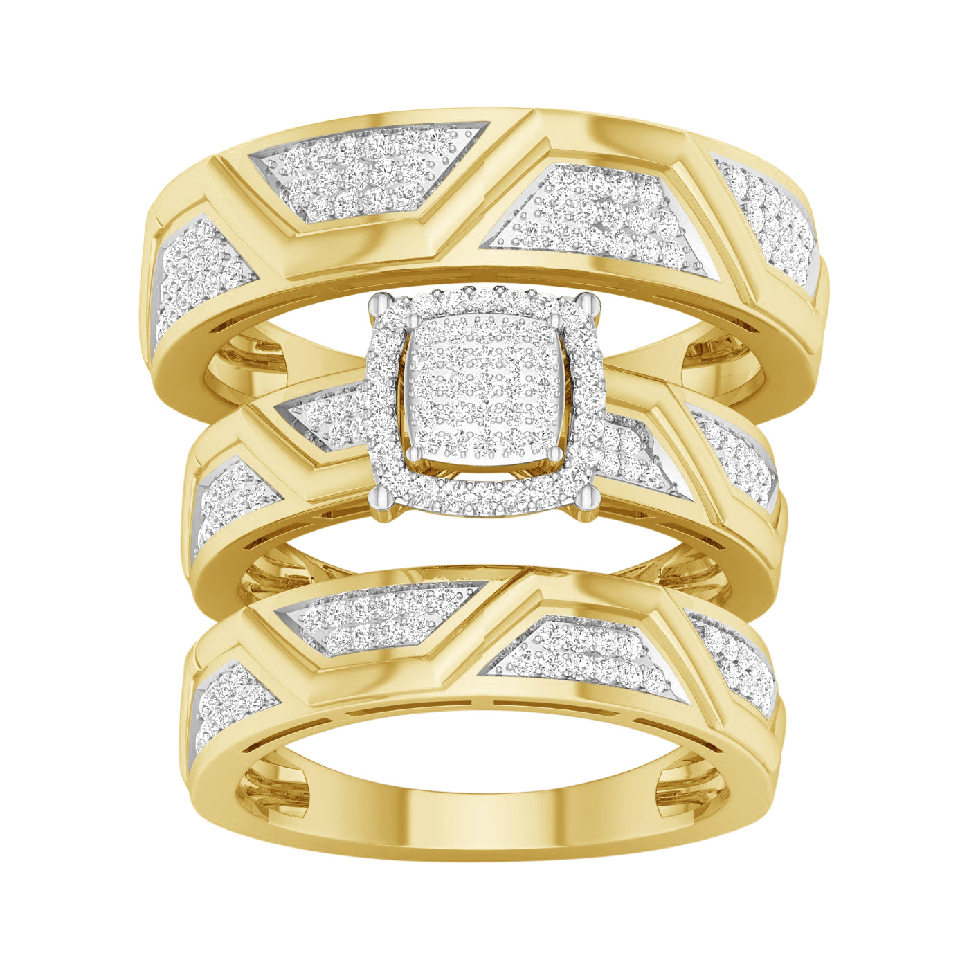 10K Yellow Gold 0.50 CT Diamond Geometric Trio Set