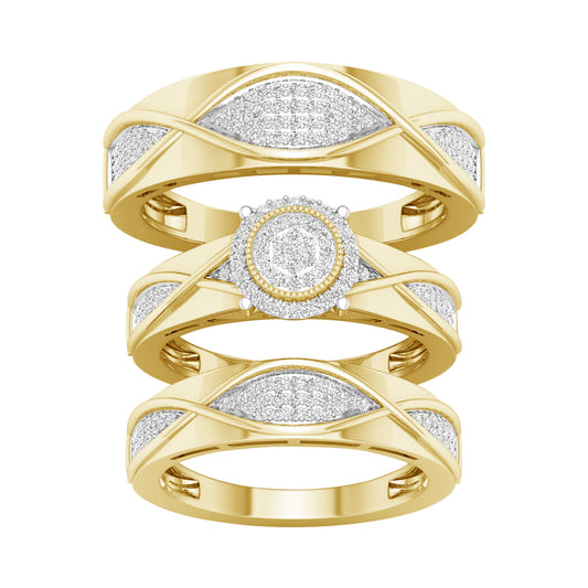 10K Yellow Gold 0.50 CT Diamond Circular Halo Trio Set