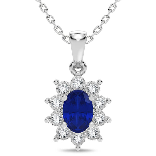 Zafiro Starburst - Colgante de oro blanco de 10 quilates con diamantes y zafiro de 0,05 quilates