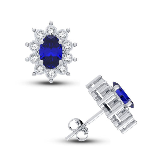 Pendientes Royal Flourish de oro blanco de 10 quilates con diamantes y zafiros de 0,08 quilates