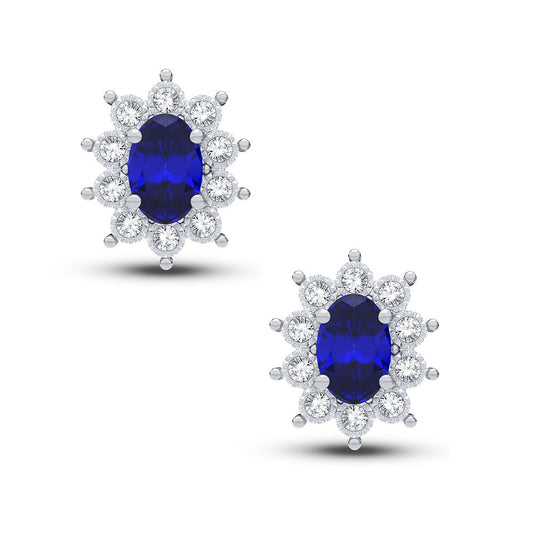 Royal Flourish 10K White Gold 0.08CT Diamond and Sapphire Earrings