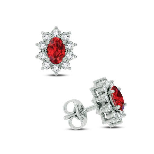 Pendientes de piedras preciosas de color rojo rubí - Oro blanco de 10 quilates con diamantes de 0,04 quilates