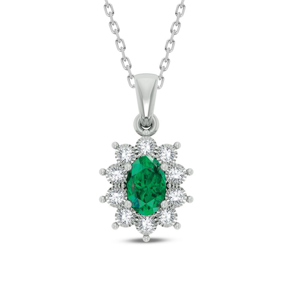 Colgante moderno de oro blanco de 10 quilates con diamantes y esmeraldas de 0,05 quilates