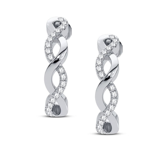 Twisting Ribbon Diamond Hoop Earrings - 14K White Gold