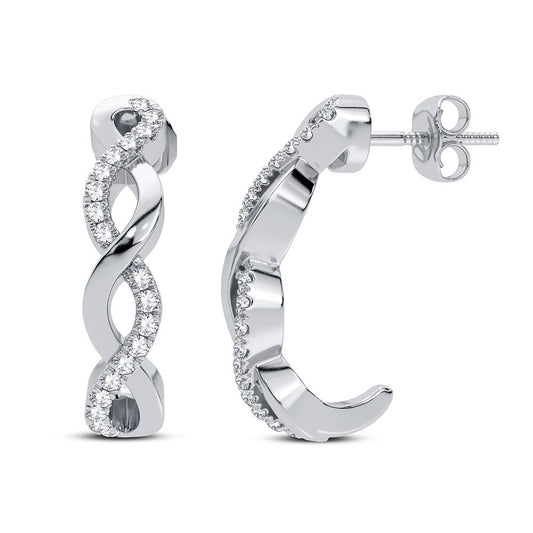 Twisting Ribbon Diamond Hoop Earrings - 14K White Gold