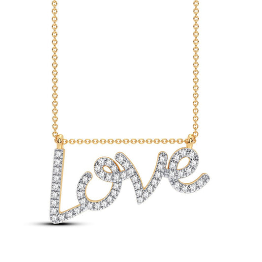 Fashion 10K Yellow Gold 0.12CT Diamond "Love" Necklace