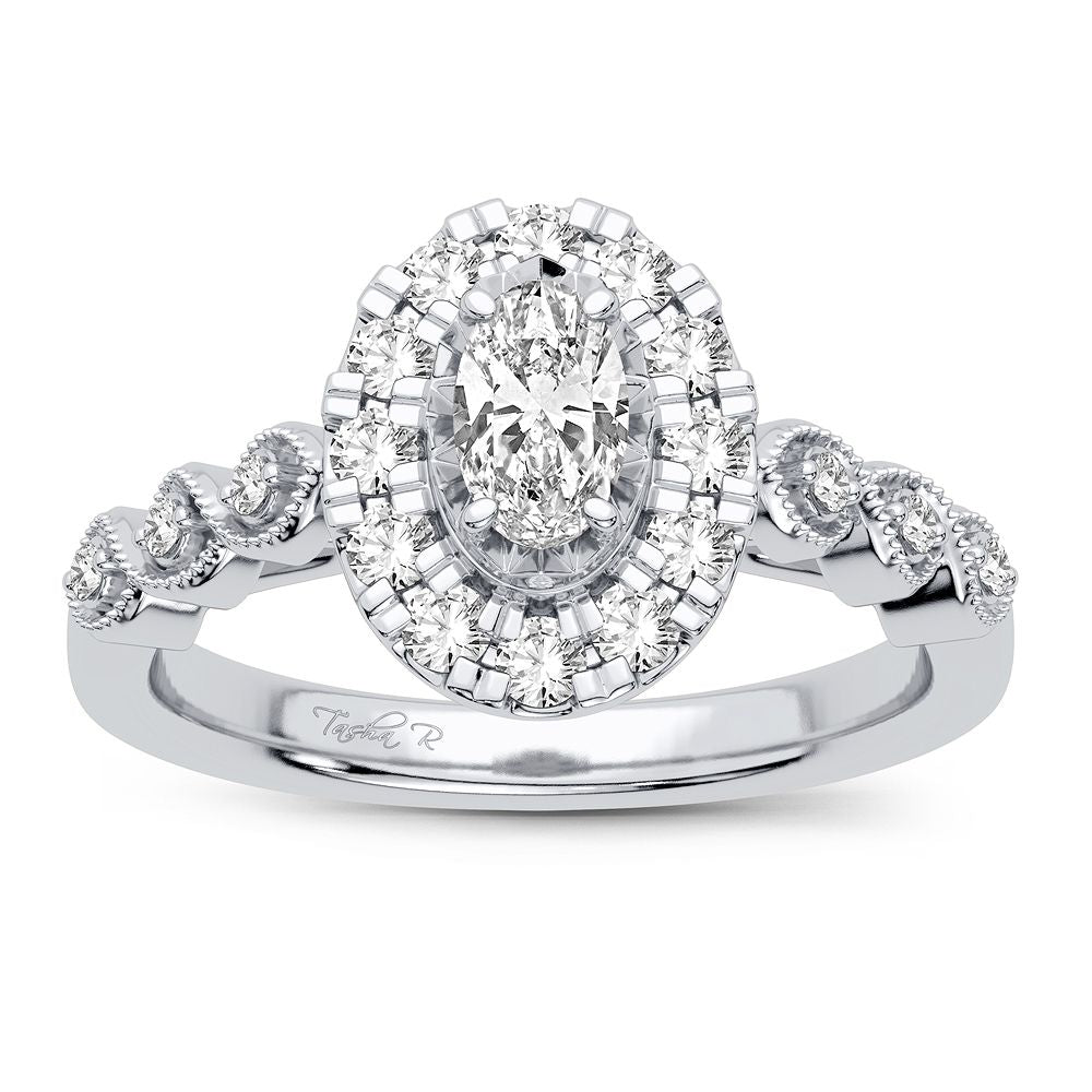 Brillo ovalado - Anillo de compromiso de diamantes de 14 quilates y 0,77 quilates