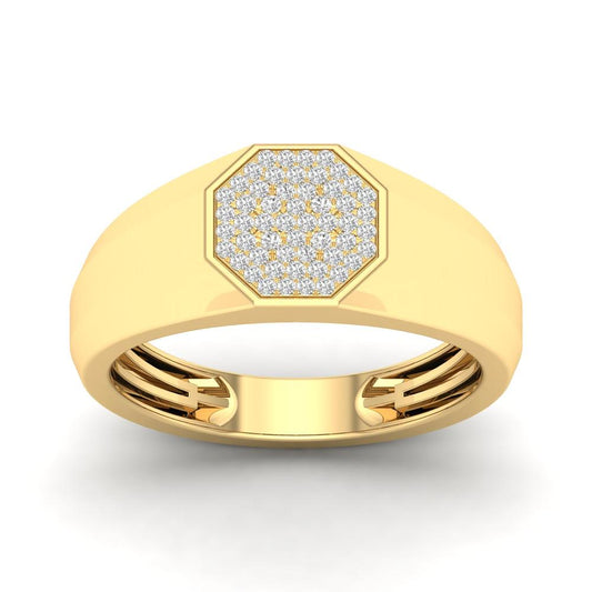 Anillo octogonal de oro amarillo de 10 quilates con diamantes de 0,15 quilates para hombre