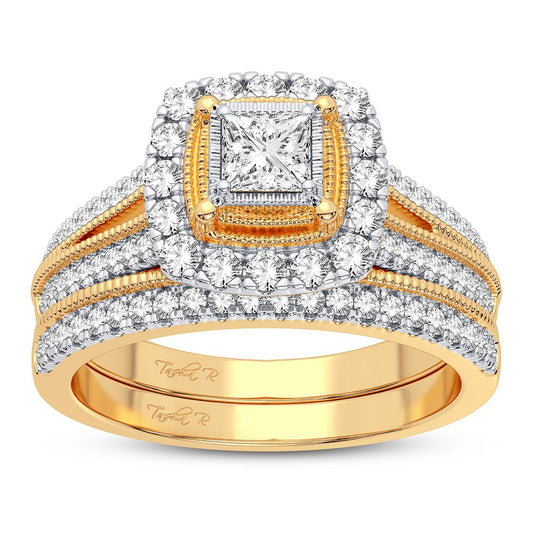 Golden Mosaic Majesty - 14K Yellow Gold 0.62CT Diamond Bridal Set