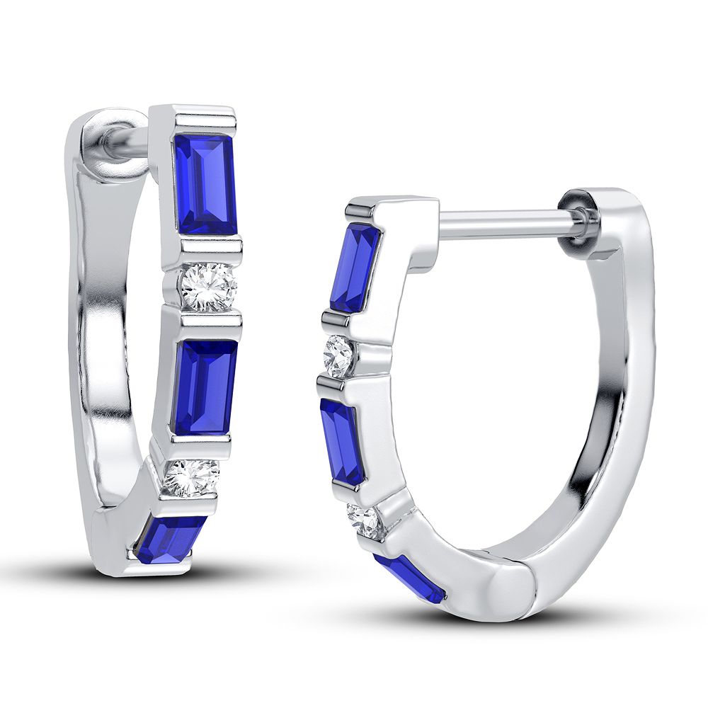 Pendientes de aro de oro blanco de 14 quilates con diamantes y zafiro de 0,04 quilates