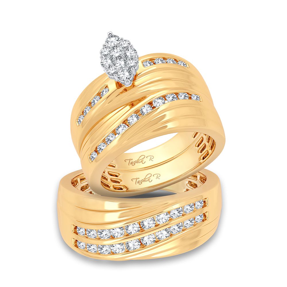 Harmony Marquise: 14K Yellow Gold 1.13CT Diamond Trio Wedding Set