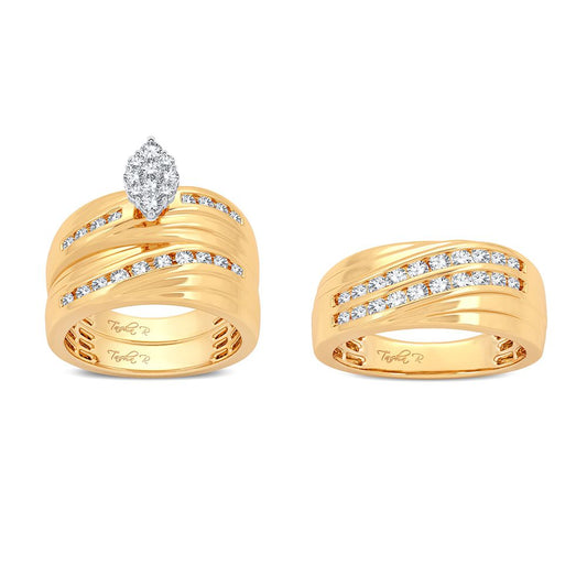 Harmony Marquise: 14K Yellow Gold 1.13CT Diamond Trio Wedding Set