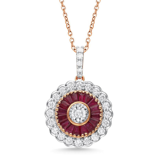 Beautiful 14K White Gold 0.42CT Diamond Ruby Pendant